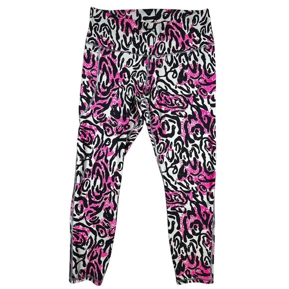 Under Armour HeatGear Compression Leggings Pink Black White Print LG - Picture 1 of 9